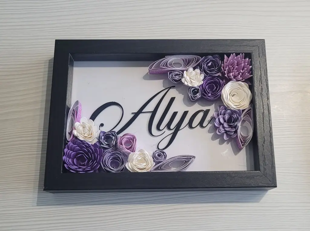 Cadre fleurs violettes prénom 15€