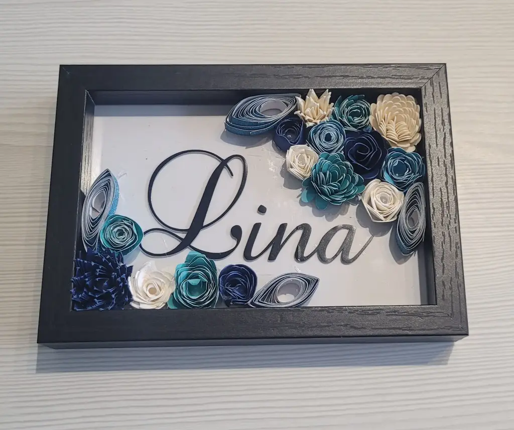 Cadre fleurs bleues prénom 15€