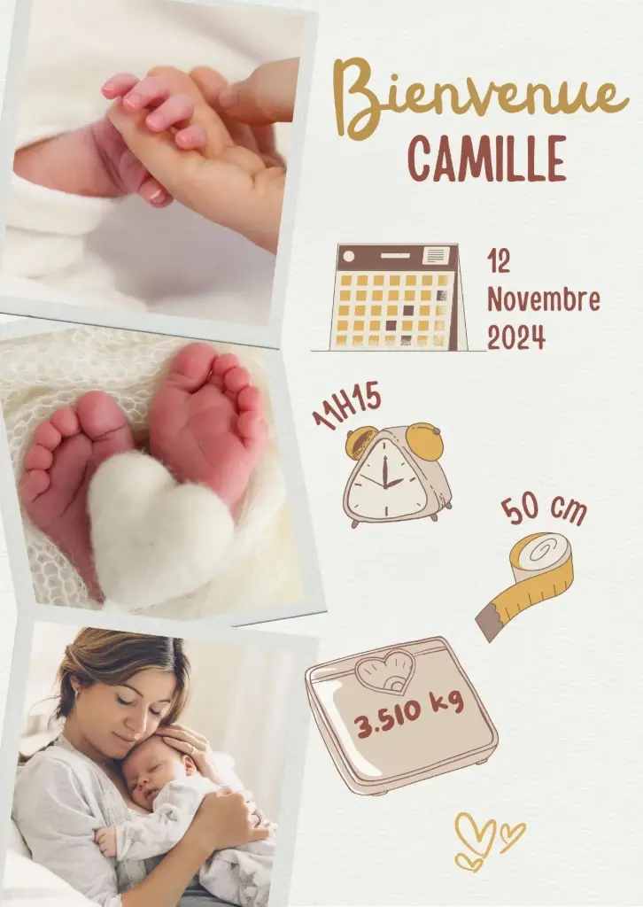 Faire-part Camille carte pliée